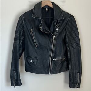 Topshop Genuine 100% Leather Biker Jacket Black Size 6 Women's‎